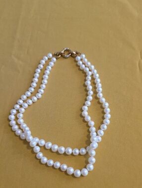 Vintage Cultured Pearl Double Strand Necklace - Clasp Marked 14K 585